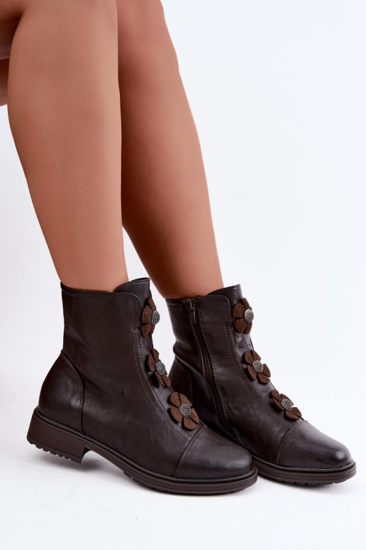 Bottes pour femmes avec des talons largesDekoracyjnymi avec des motifs florauxkami réchauffer CzekoladoÀe Pravienne Activédela