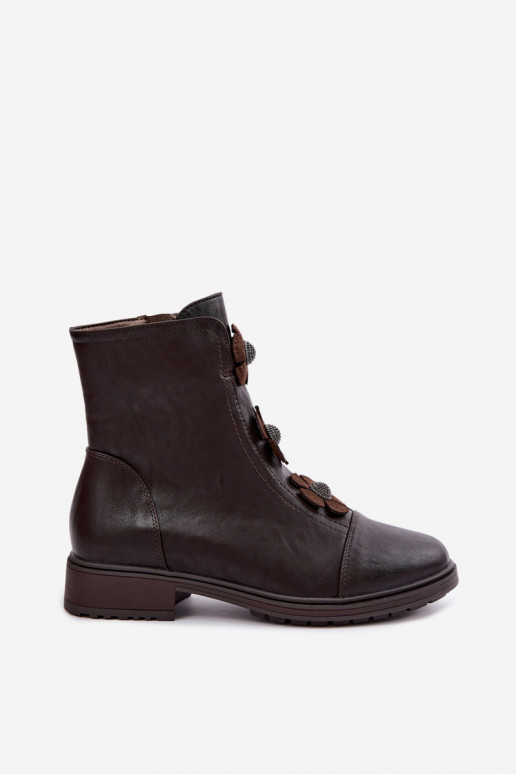 Bottes pour femmes avec des talons largesDekoracyjnymi avec des motifs florauxkami réchauffer CzekoladoÀe Pravienne Activédela