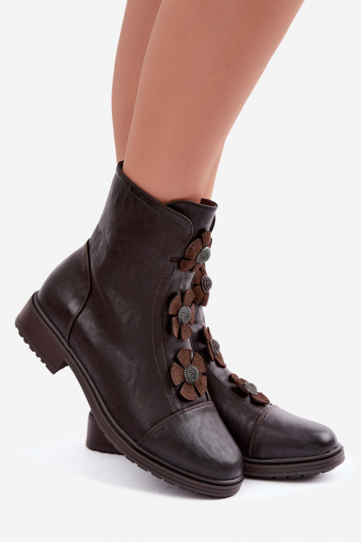 Bottes pour femmes avec des talons largesDekoracyjnymi avec des motifs florauxkami réchauffer CzekoladoÀe Pravienne Activédela