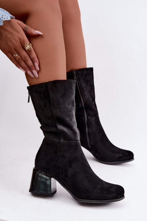 en daim bottes Klocke réchauffer couleur noire Lavenia