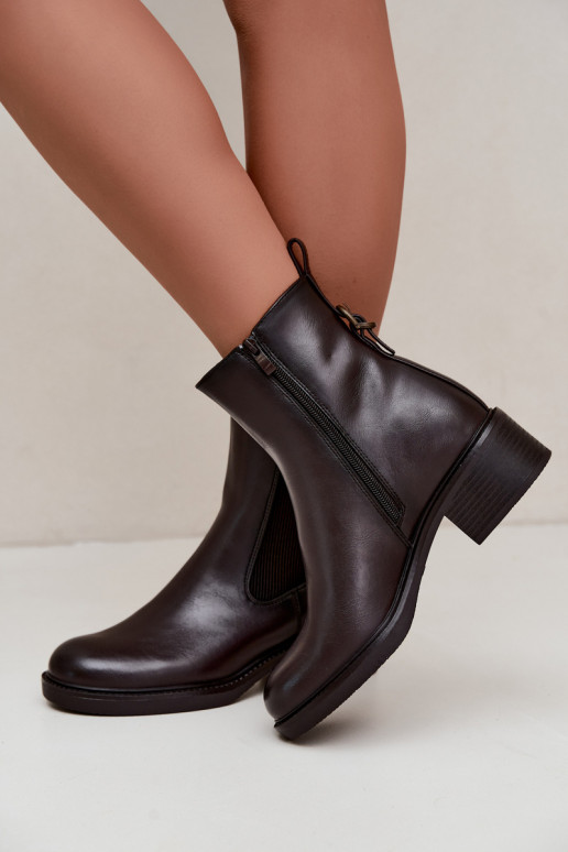 Bottes pour femmes réchauffer Sur un talon bas Sergio Leone BT-04 CzekoladoÀe
