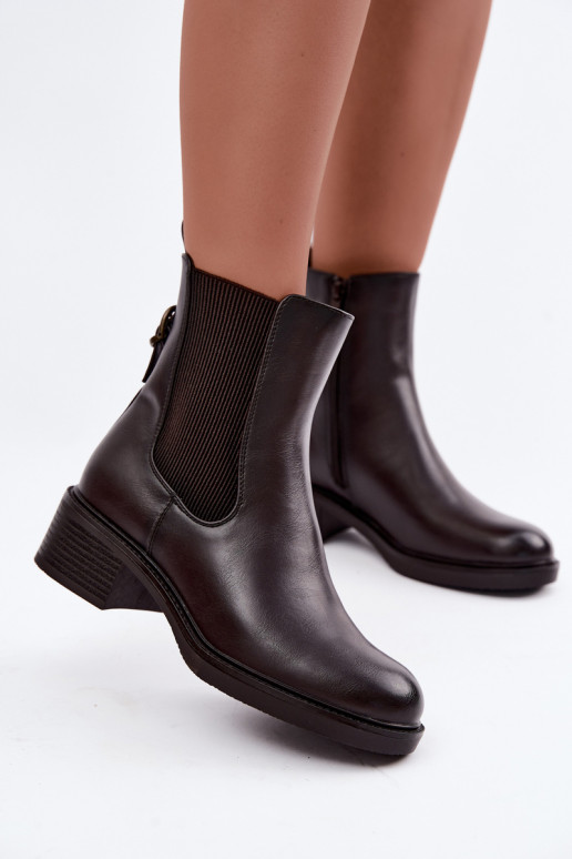Bottes pour femmes réchauffer Sur un talon bas Sergio Leone BT-04 CzekoladoÀe