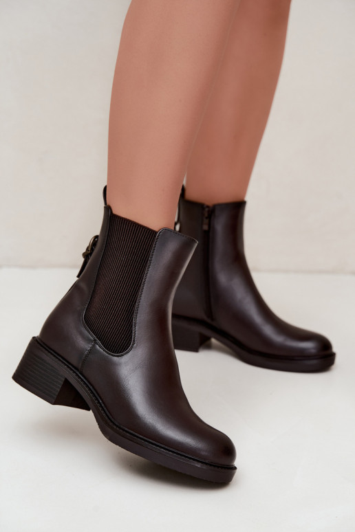 Bottes pour femmes réchauffer Sur un talon bas Sergio Leone BT-04 CzekoladoÀe