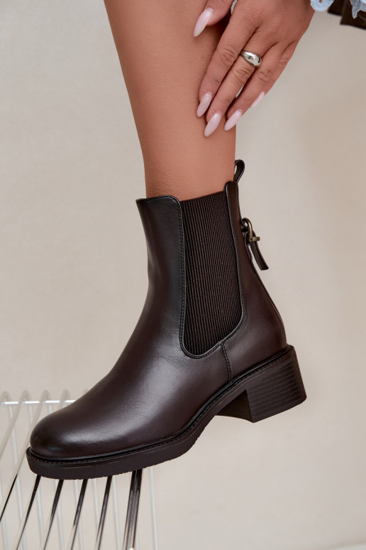 Bottes pour femmes réchauffer Sur un talon bas Sergio Leone BT-04 CzekoladoÀe