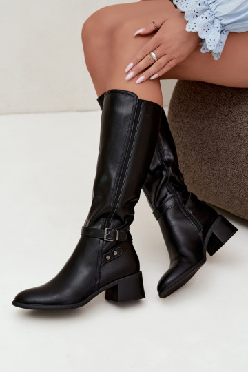 bottes pour femmes Klocke réchauffer avec boucles Sergio Leone KZ-07 couleur noire
