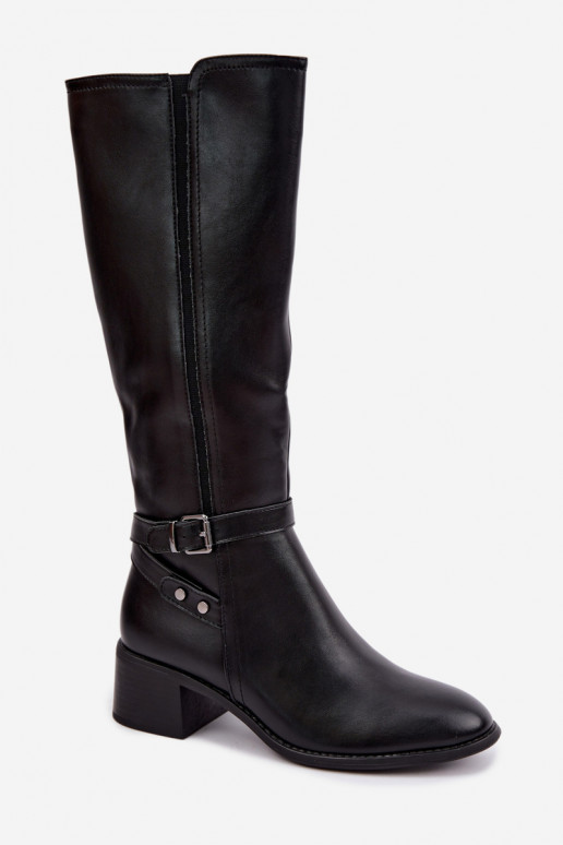 Bottes noires hautes chauffées avec boucles Sergio Leone KZ-07