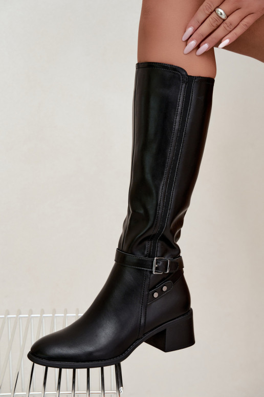 bottes pour femmes Klocke réchauffer avec boucles Sergio Leone KZ-07 couleur noire