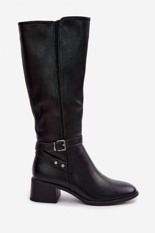 bottes pour femmes Klocke réchauffer avec boucles Sergio Leone KZ-07 couleur noire