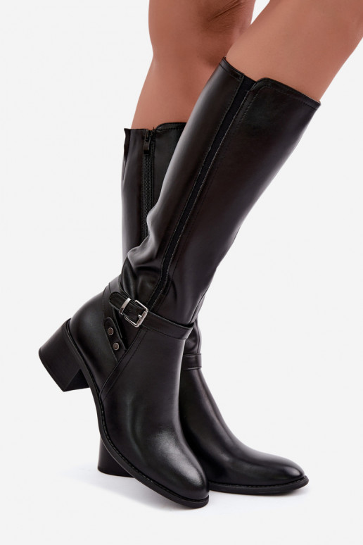 bottes pour femmes Klocke réchauffer avec boucles Sergio Leone KZ-07 couleur noire