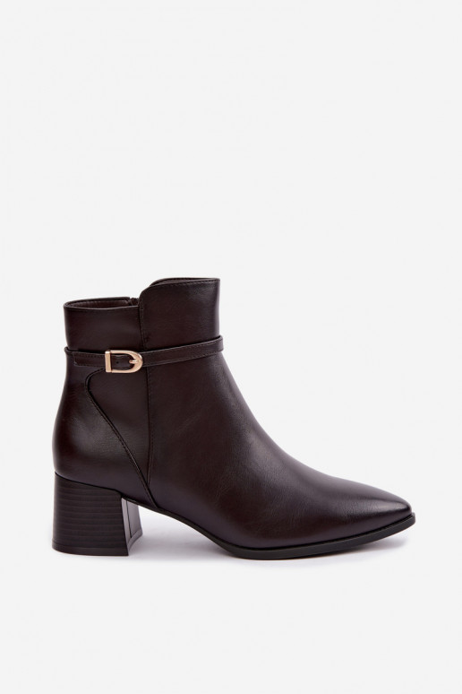 Verwarmde dames enkellaarsjes met hakken en gespen Sergio Leone BT-33 chocolade