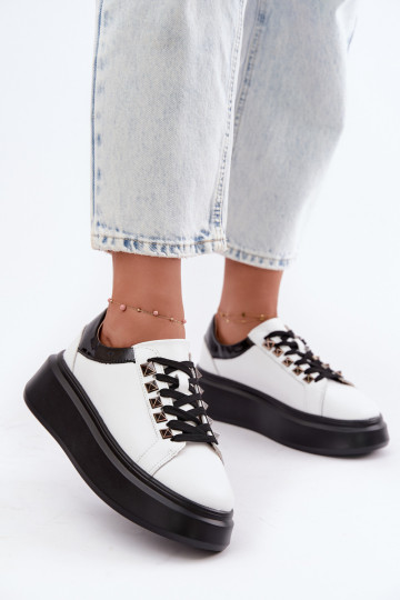 Baskets en cuir noires et blanches avec clous Artiker 55C0401 2