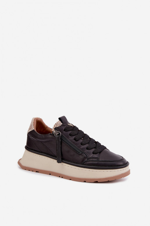 Zwarte leren sneakers met platform Artiker 55C0624