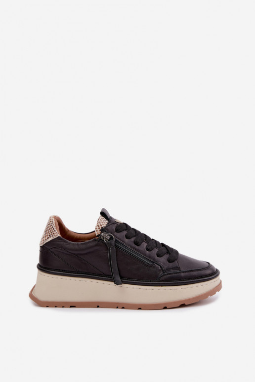Zwarte leren sneakers met platform Artiker 55C0624