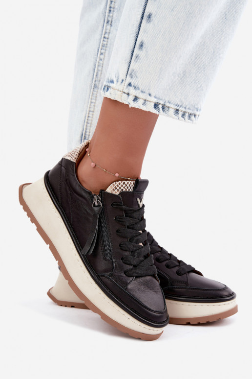 Zwarte leren sneakers met platform Artiker 55C0624