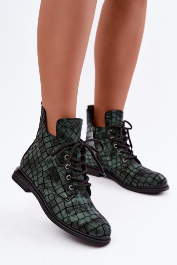 Peau Bottes pour femmes réchauffer avec des talons larges Artiker 55C1325 couleur verte
