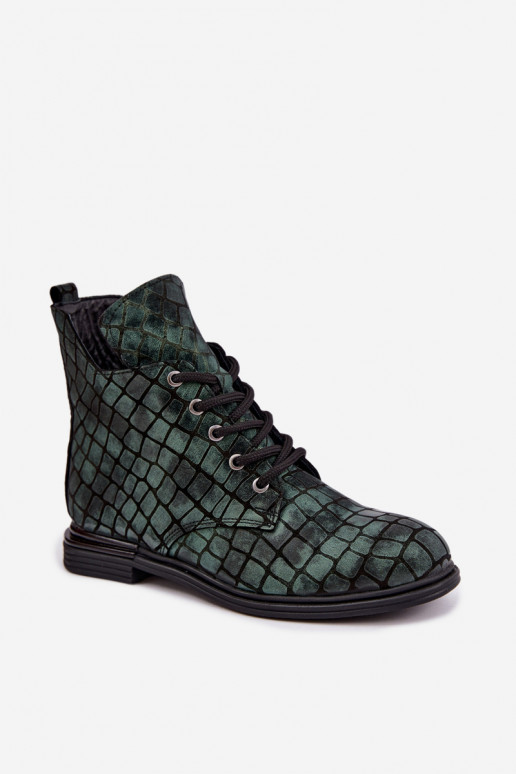 Peau Bottes pour femmes réchauffer avec des talons larges Artiker 55C1325 couleur verte