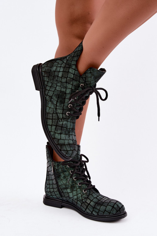 Peau Bottes pour femmes réchauffer avec des talons larges Artiker 55C1325 couleur verte