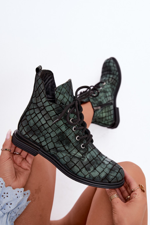 Haut Damenstiefel sich Zuarm laufen mit breiten Absätzen Artiker 55C1325 grüne Farbe