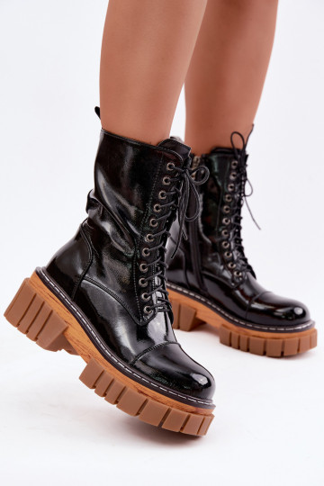 Peau avec effet vernis Bottines de travail Féminin réchauffer Artiker 49C0344 couleur noire