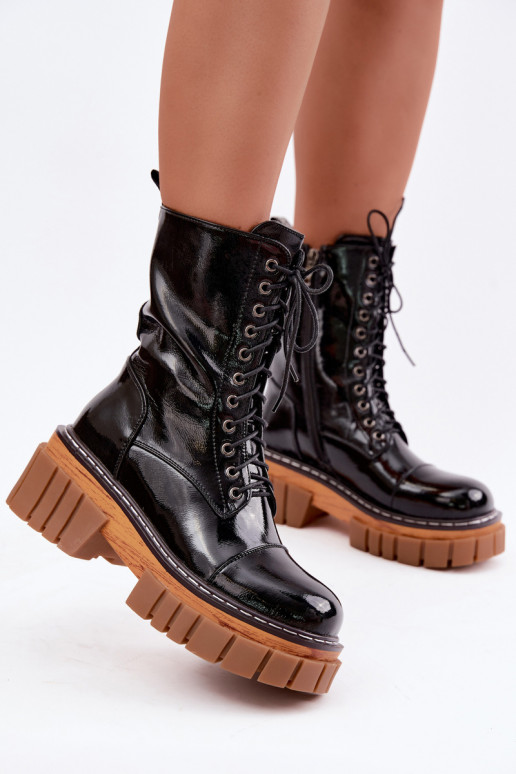 Peau avec effet vernis Bottines de travail Féminin réchauffer Artiker 49C0344 couleur noire