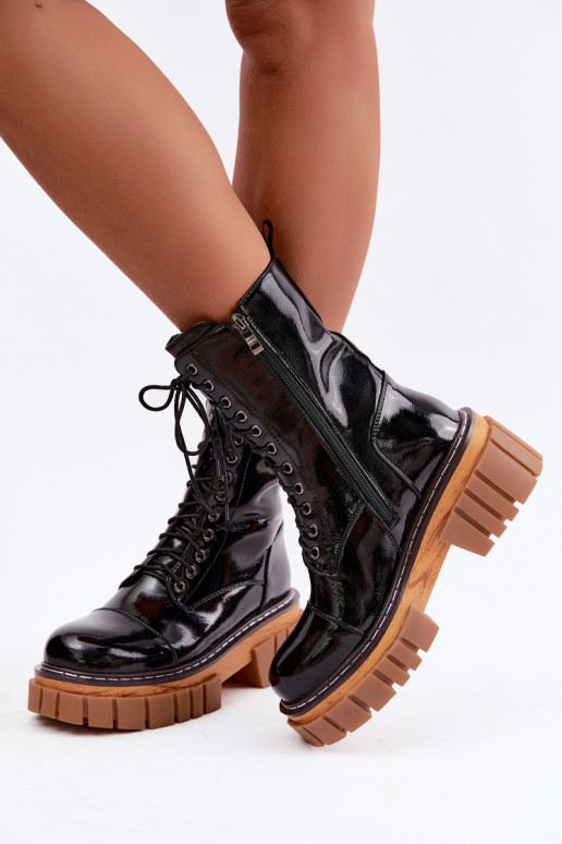Bottines en cuir noires chauffées pour le travail avec effet verni Artiker 49C0344