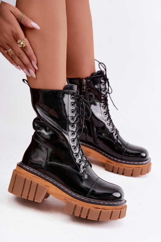 Peau avec effet vernis Bottines de travail Féminin réchauffer Artiker 49C0344 couleur noire