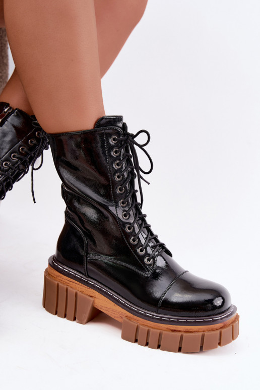 Peau avec effet vernis Bottines de travail Féminin réchauffer Artiker 49C0344 couleur noire