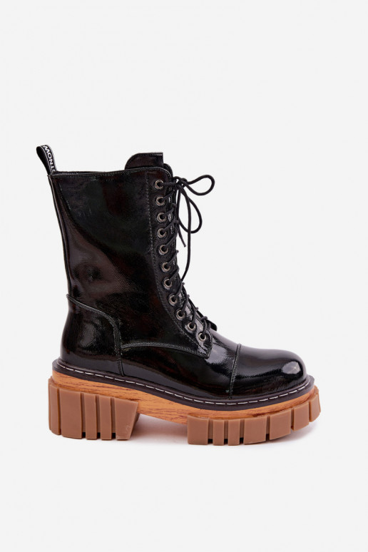 Peau avec effet vernis Bottines de travail Féminin réchauffer Artiker 49C0344 couleur noire