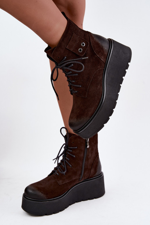 Zazoo 60499 en daim Féminin Bottes avec une plateforme I Koturnie réchauffer CzekoladoÀe