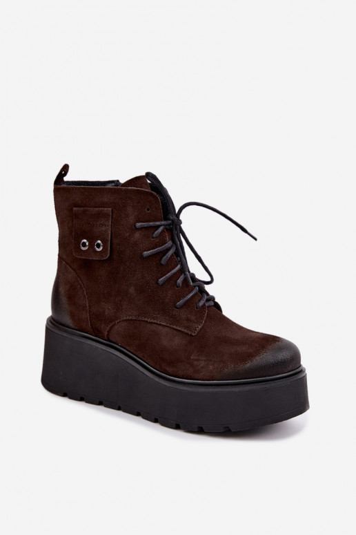 Zazoo 60499 bottines en faux daim pour femmes avec plateforme en couleur chocolat