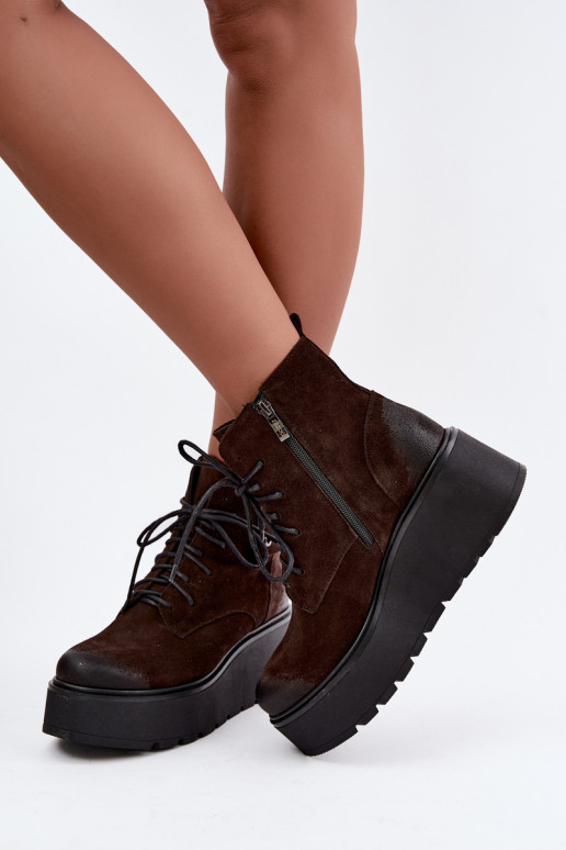 Zazoo 60499 en daim Féminin Bottes avec une plateforme I Koturnie réchauffer CzekoladoÀe