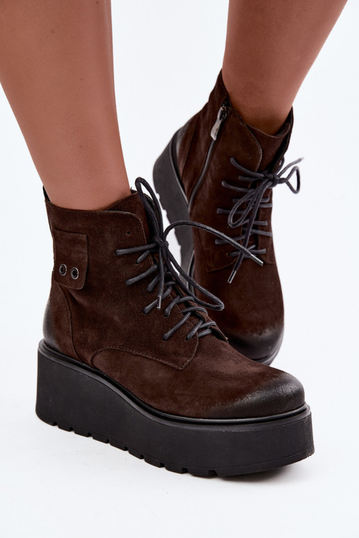 Zazoo 60499 van suède Dames Laarzen met platform I Koturnie opInarmen CzekoladoIne