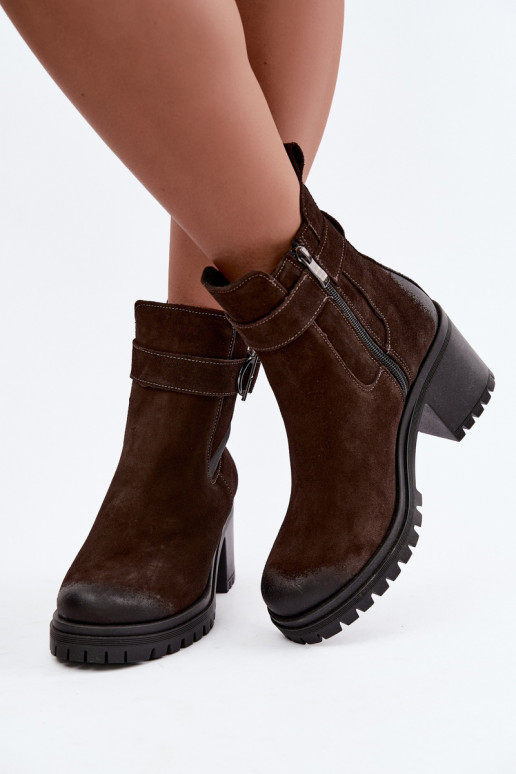 Peau Chaussures en daim Féminin avec des talons réchauffer Zazoo 60601 CzekoladoÀe