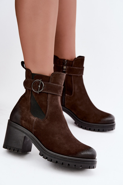 Peau Chaussures en daim Féminin avec des talons réchauffer Zazoo 60601 CzekoladoÀe