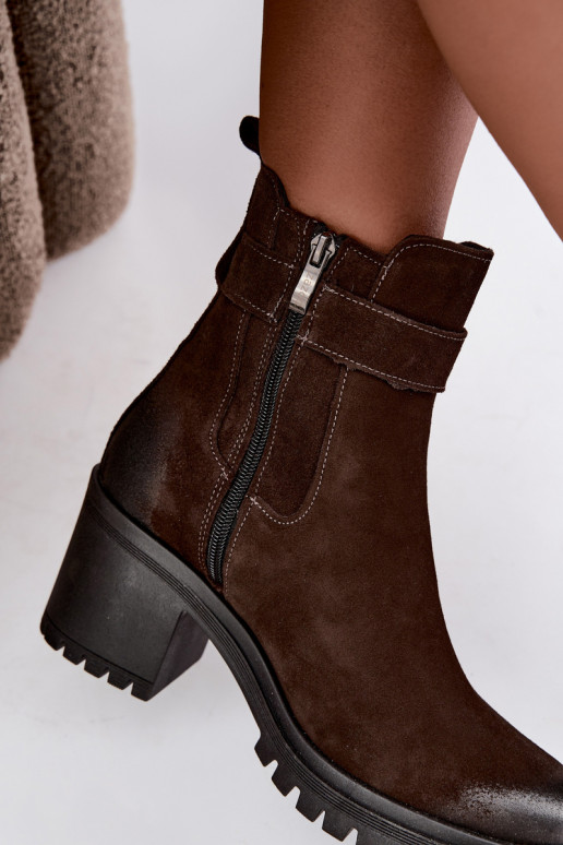 Peau Chaussures en daim Féminin avec des talons réchauffer Zazoo 60601 CzekoladoÀe