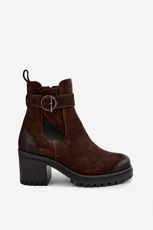 Leer Suede schoenen Dames met hakken opInarmen Zazoo 60601 CzekoladoIne