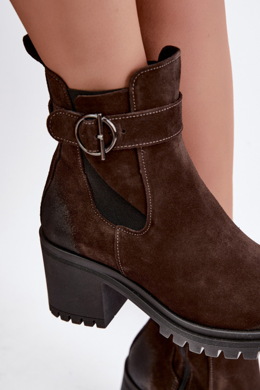 Peau Chaussures en daim Féminin avec des talons réchauffer Zazoo 60601 CzekoladoÀe