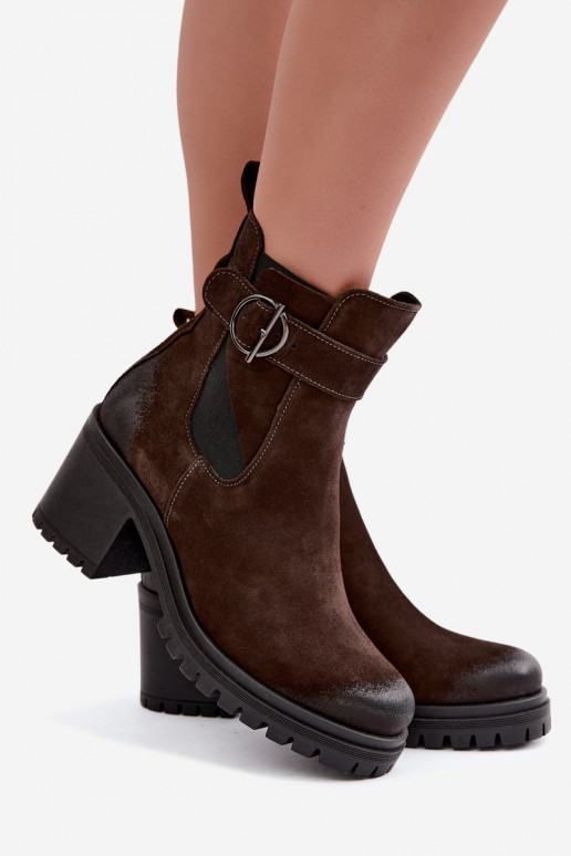 Leer Suede schoenen Dames met hakken opInarmen Zazoo 60601 CzekoladoIne