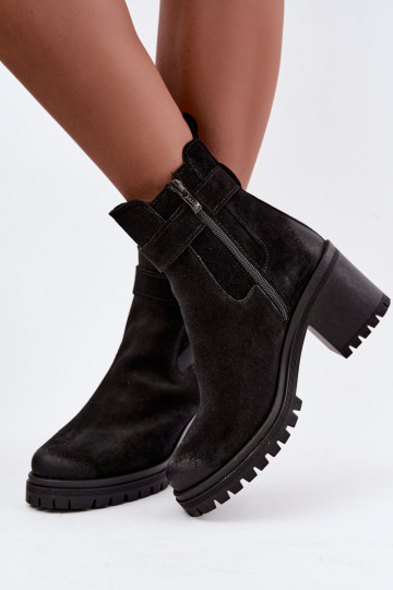 Peau Chaussures en daim Féminin avec des talons réchauffer Zazoo 60601 couleur noire 2