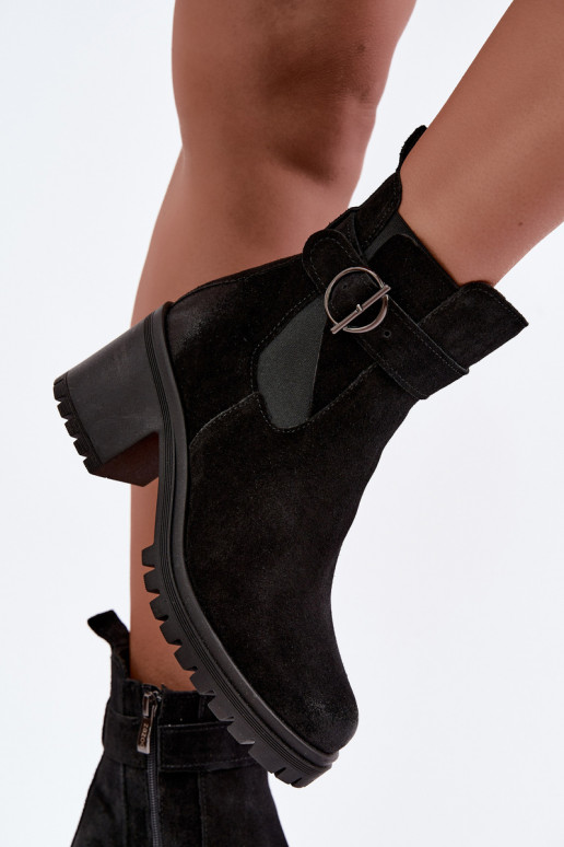 Peau Chaussures en daim Féminin avec des talons réchauffer Zazoo 60601 couleur noire