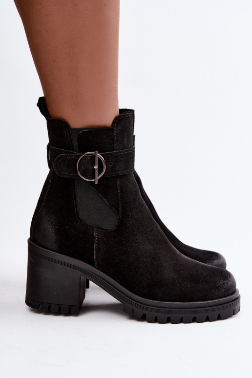 Peau Chaussures en daim Féminin avec des talons réchauffer Zazoo 60601 couleur noire