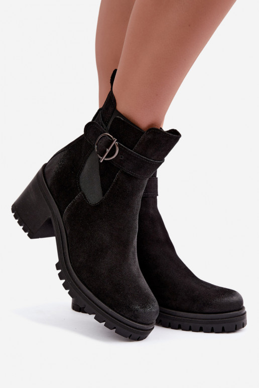 Peau Chaussures en daim Féminin avec des talons réchauffer Zazoo 60601 couleur noire