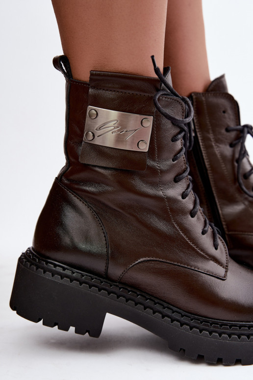 Peau Bottes réchauffer Féminin Avec des décorations Detalem Zazoo 60574 CzekoladoÀe