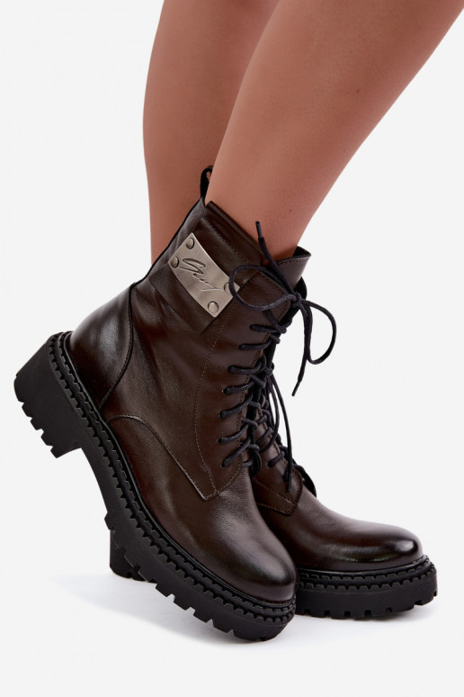 Peau Bottes réchauffer Féminin Avec des décorations Detalem Zazoo 60574 CzekoladoÀe