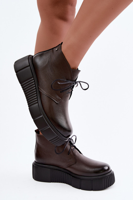 Peau chaussures Féminin avec une plateforme réchauffer Zazoo 60588 CzekoladoÀe