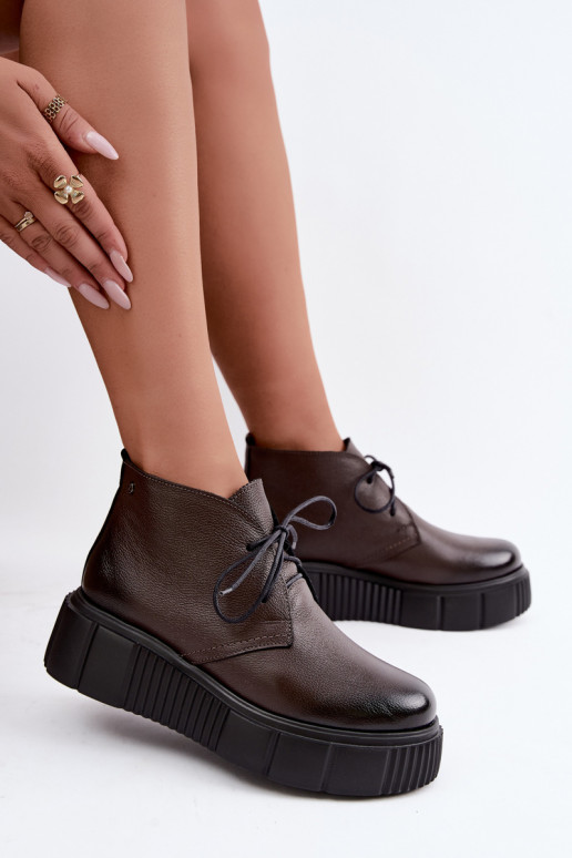 Peau chaussures Féminin avec une plateforme réchauffer Zazoo 60588 CzekoladoÀe