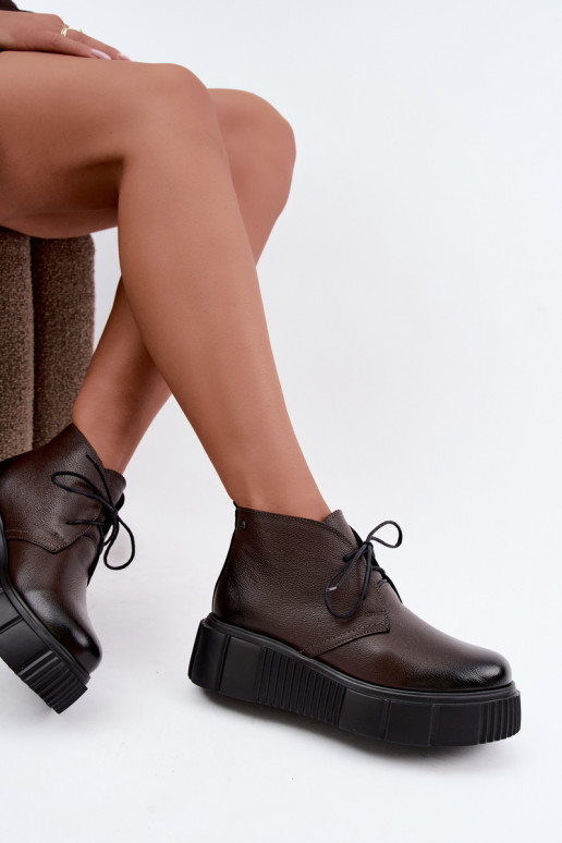 Peau chaussures Féminin avec une plateforme réchauffer Zazoo 60588 CzekoladoÀe