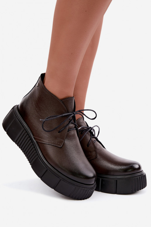 Leer schoenen Dames met platform opInarmen Zazoo 60588 CzekoladoIne