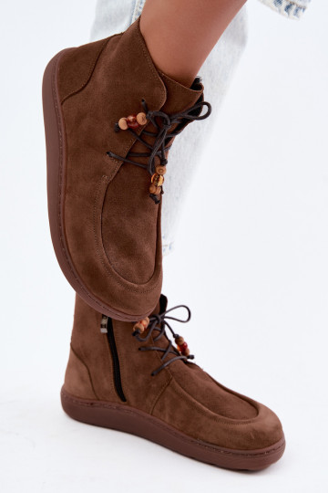 Bottes pour femmes Barefoot daim natureloÀa avec des perles réchauffer Zazoo 30078 marron