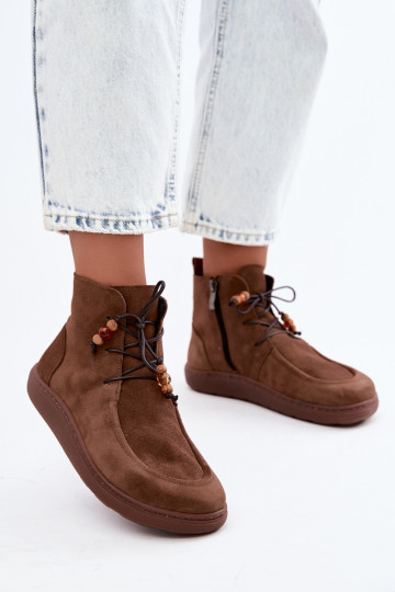 Damen warme Barefoot Stiefeletten mit Perlen Zazoo 30078 in brauner Farbe 2